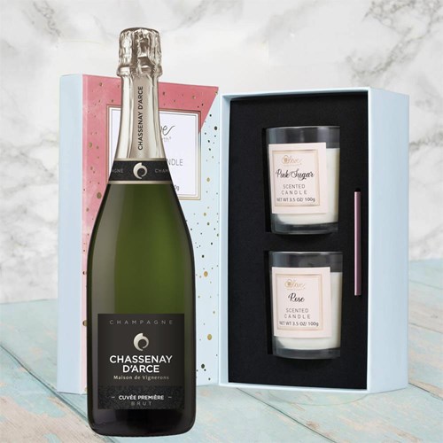 Chassenay d'Arce Cuvee Premiere Brut Champagne 75cl With Love Body & Earth 2 Scented Candle Gift Box